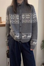 民族风复古针织开衫女加厚秋冬新款高领宽松洋气慵懒毛衣外套