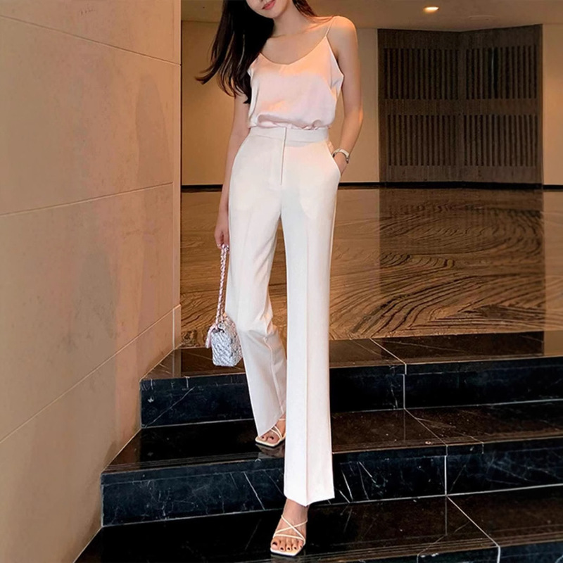 White Flared Pants Women's Pants Cropped Pants High Waist Slim Look Slim Dose Sense Small Hip Covering Professional Micro Laxi Pants