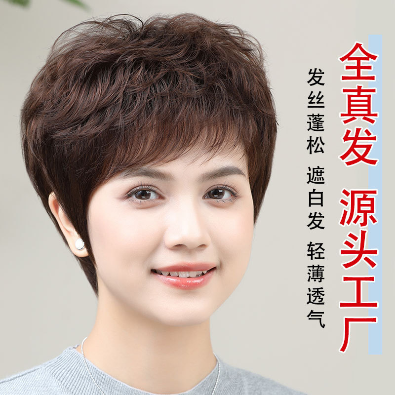 Wig for Women, Full Head Cover, Middle-Aged and Elderly Mom Style, Lightweight and Breathable Short Hair Wig, Real Hair Wig, Direct Sales Wig for Women, Full Head Cover, Middle-Aged and Elderly Mom Style, Lightweight and Breathable Short Hair Wig, Real Hair Wig, Direct Sales