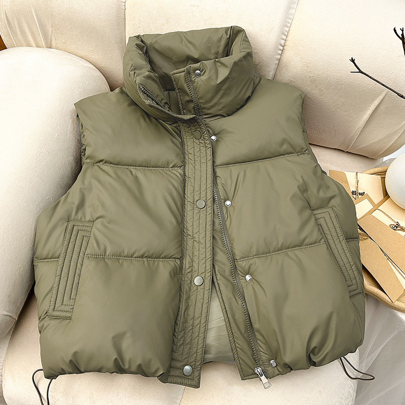 2024PU piel simple chaleco de algodón otoño invierno nuevo estilo de estudiantes de estilo extranjero pequeño cuello de collar de color sólido chaqueta coreana mujer image 8