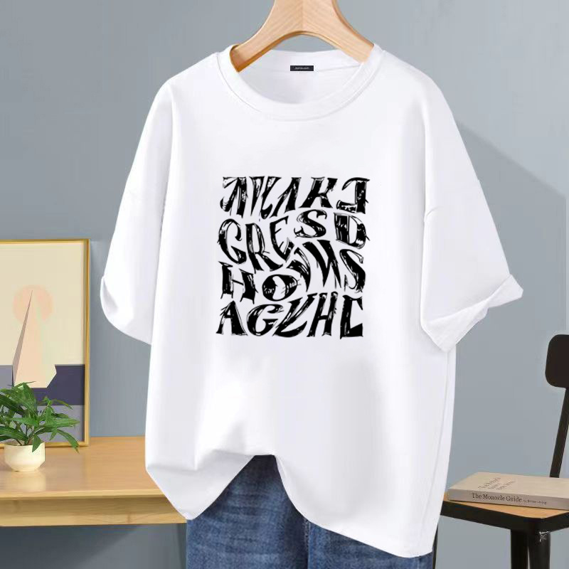Camiseta de manga corta blanca de seda de hielo, logotipo impreso, ropa de clase, ropa de trabajo de bricolaje, camiseta de cuello redondo, manga corta impresa