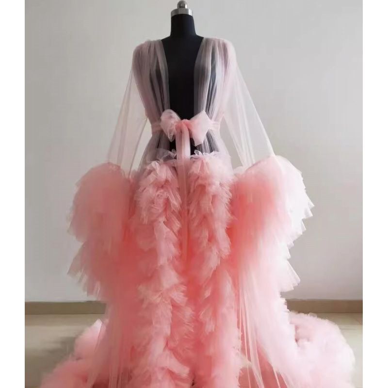 Women's High-End Mesh Trailing Gown for Banquets, Bridal Long Gown with Intricate Craftsmanship, Morning Robe for Photo Shoots, Maternity Wear