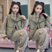 2025新款秋冬季加绒加厚时尚卫衣套装女宽松大码棉马甲气质三件套