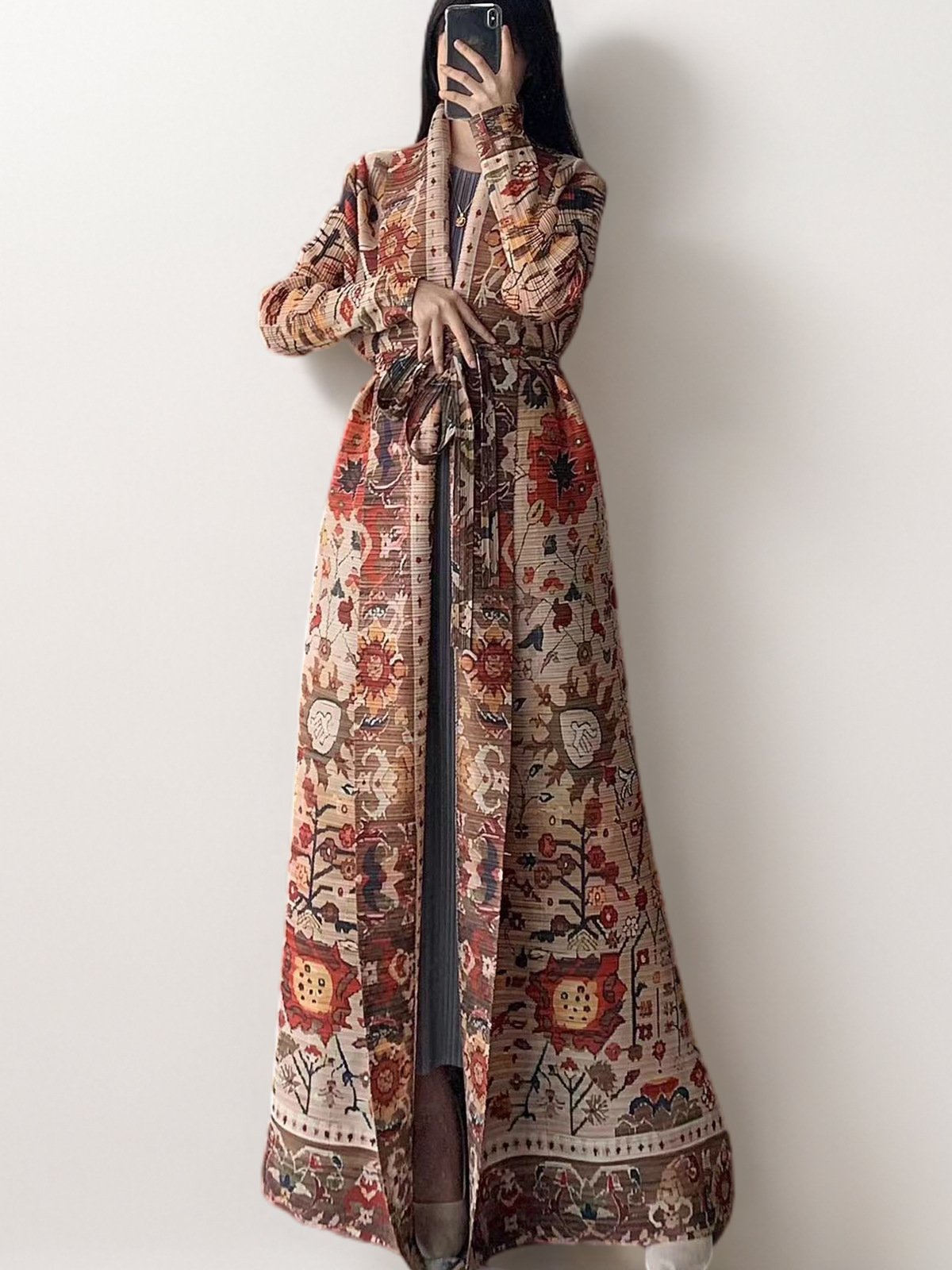 Muslim Long Robe, Arabian Dubai Middle Eastern Women's Clothing, Printed Trench Coat, Abaya Dress, Trendy_ecoleips.com