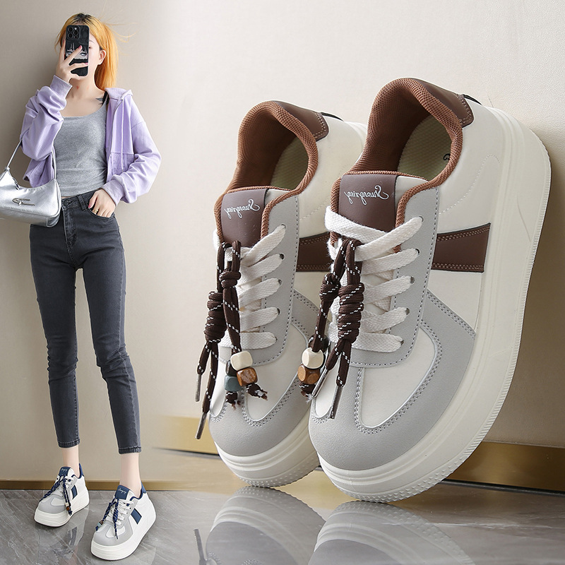 28083 Thick-Soled Platform Shoes 2025 New Casual Versatile Sneakers Color-Block Shoelace Decor Student_voghion.com