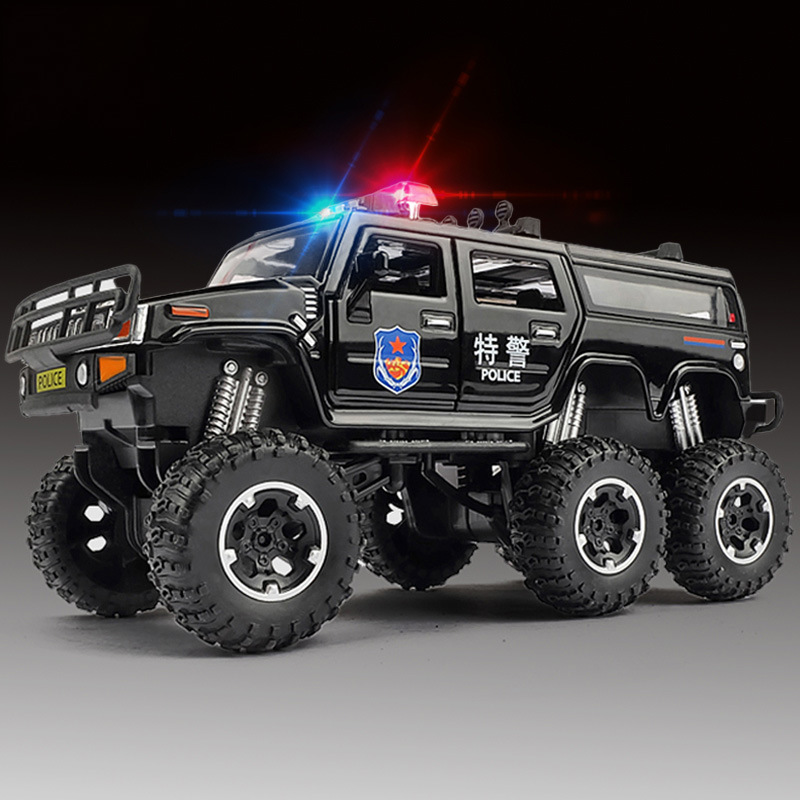 仿真合金材质悍马特警汽车模型男孩儿童声光玩具越野车警察车模型