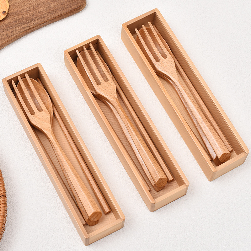 携帯用食器3点セット（1人用）クリエイティブなアウトドア旅行用携帯食器箸・スプーン・フォークセット、ロゴのカスタマイズ可能