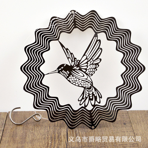kinetic stainless steel rotating wind chime 3D metal sheet hummingbird wind wheel garden courtyard decorative art