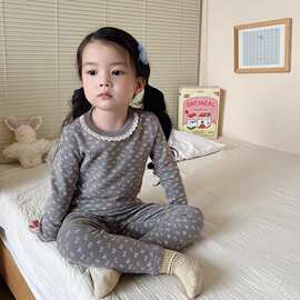 德绒保暖碎花秋衣秋裤女童可爱家居服长袖长裤套装睡衣两件套
