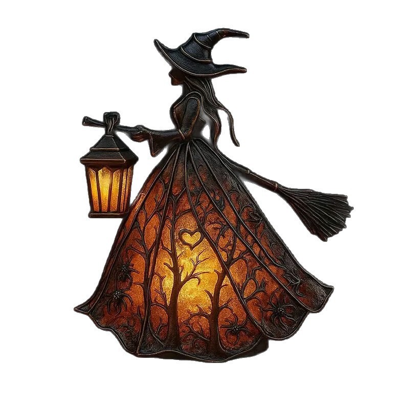 新品Halloween Witch Lamp万圣节女巫灯树脂工艺品摆件家居装饰品|undefined