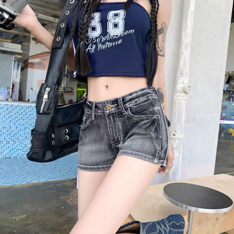 美式复古辣妹低腰牛仔短裤女夏季2025新款设计感修身高街弹力热裤|undefined