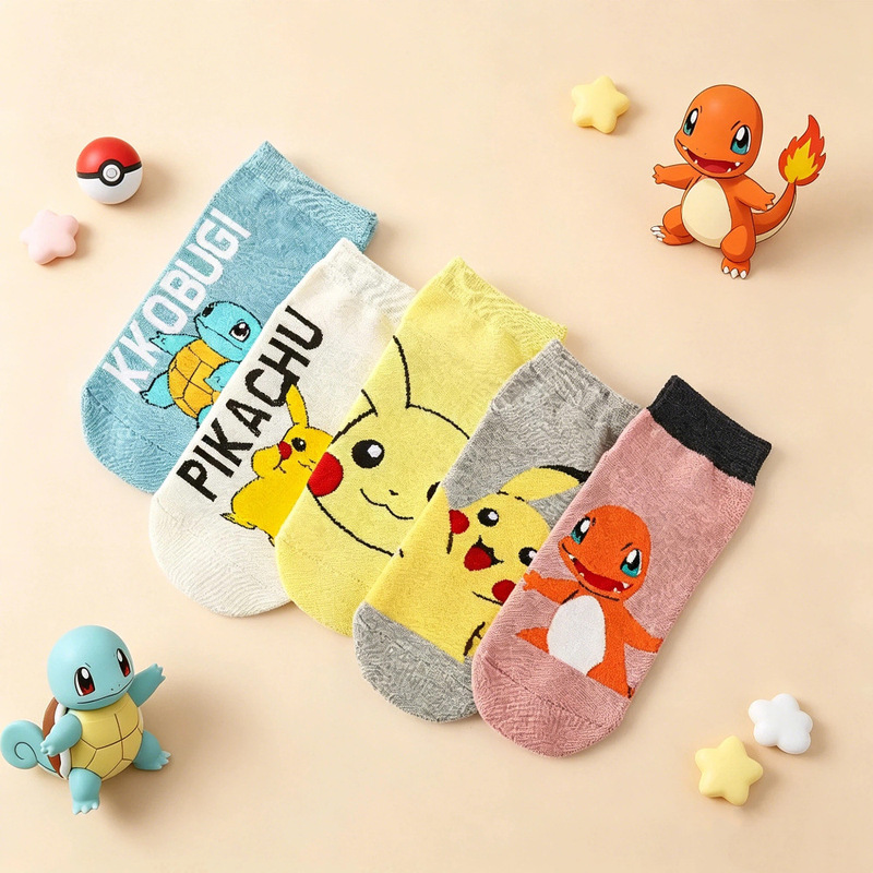 Foreign trade socks, Japanese-style cartoon women's knitted short socks, straight-cut anime college style cotton socks with Pokemon print Foreign trade socks, Japanese-style cartoon women's knitted short socks, straight-cut anime college style cotton socks with Pokemon print