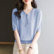 2025 New Summer Foreign Style Chic Ice Silk Knitted Shirt Top Women's T-shirt Pink Bow Short Sleeve T-shirt Women