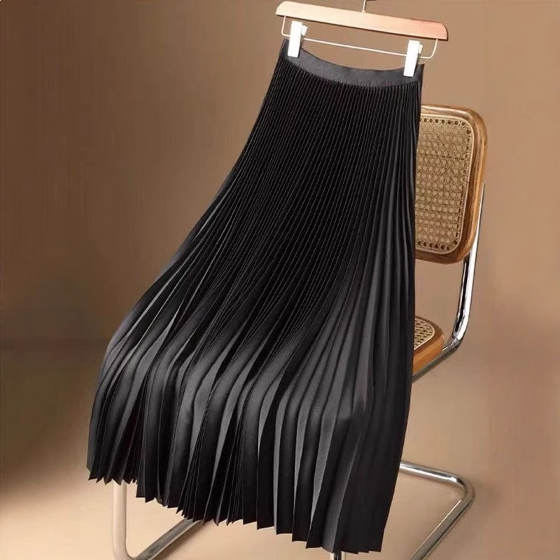 Satin Pleated Skirt 2026 Summer New Style Mid-Length Skirt Versatile High-Waisted Elegant Skirt Summer