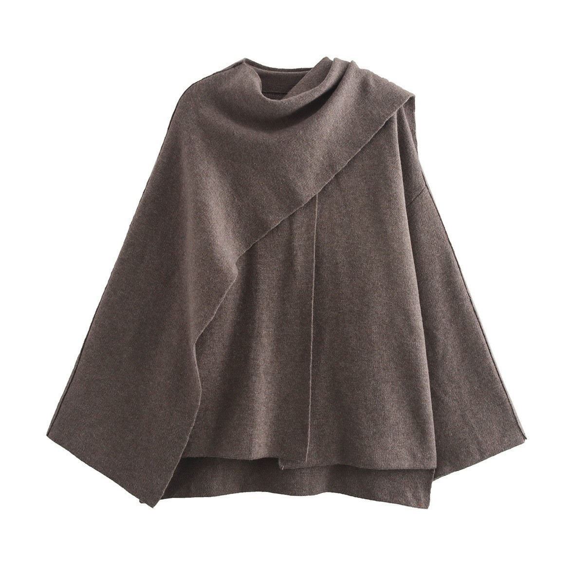 Asymmetric sleeved scarf, short knitted coat, 2024 autumn/winter women's clothing new item_voghion.com