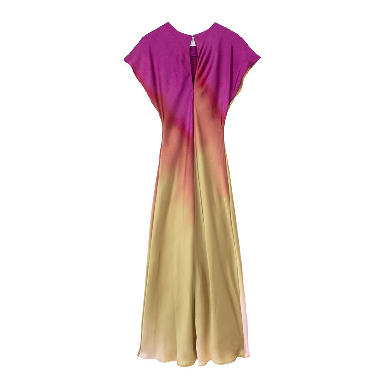 Women's A-line Skirt Elegant Round Neck Printing Sleeveless Tie Dye Gradient Color Maxi Long Dress Date display picture 2