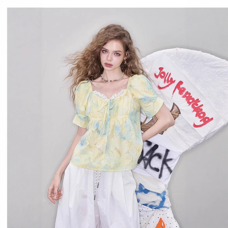 Fairy's Pocket Lace Spliced ​​Puff Sleeve Shirt Women's 2025 Summer New Sweet Temperament French Top