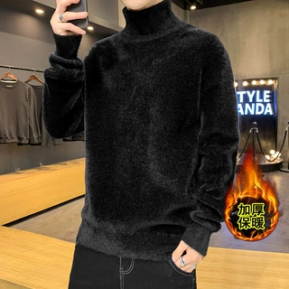 批发秋冬加厚男士仿黄金水貂绒中高领毛衣潮流保暖针织打底衫长袖