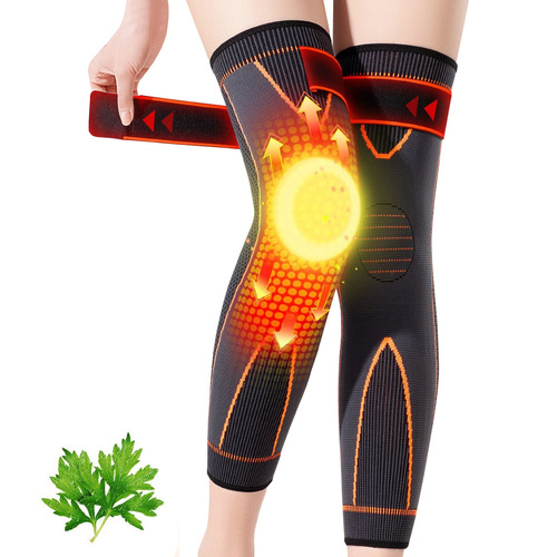 Long warm knee support with mugwort binding, suitable for elderly people with cold legs, knee joint protection, anti-slip, heating, cold prevention and protection sleeve made of nylon.