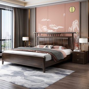 New Chinese solid wood bed master bedroom 1.8 -meter double bed wedding bed 1.5m single bed Chinese wind Wujinmu furniture