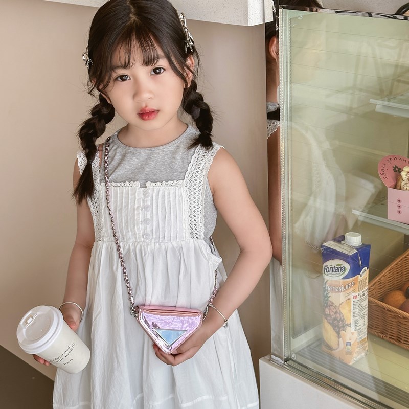 Coreana esmalte brillante mochila de niños triángulo láser bolso de hombro para niños y niñas mini cadena bolso para niños