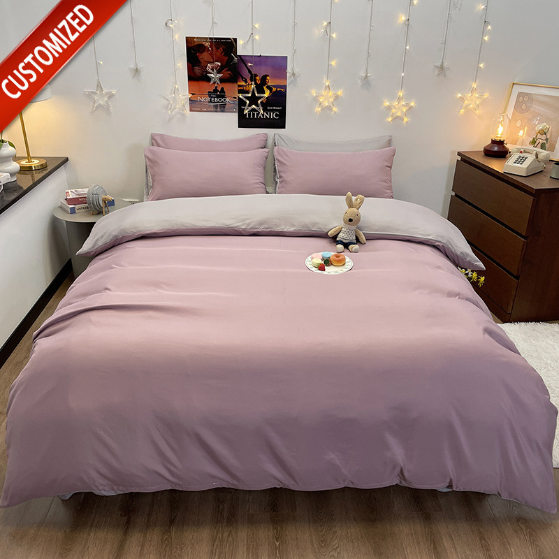 Juego de sábanas de algodón lavado cepillado de cuatro piezas, estilo primavera y otoño, color liso sencillo, juego de cama de alta gama, lujo personalizado al por mayor.