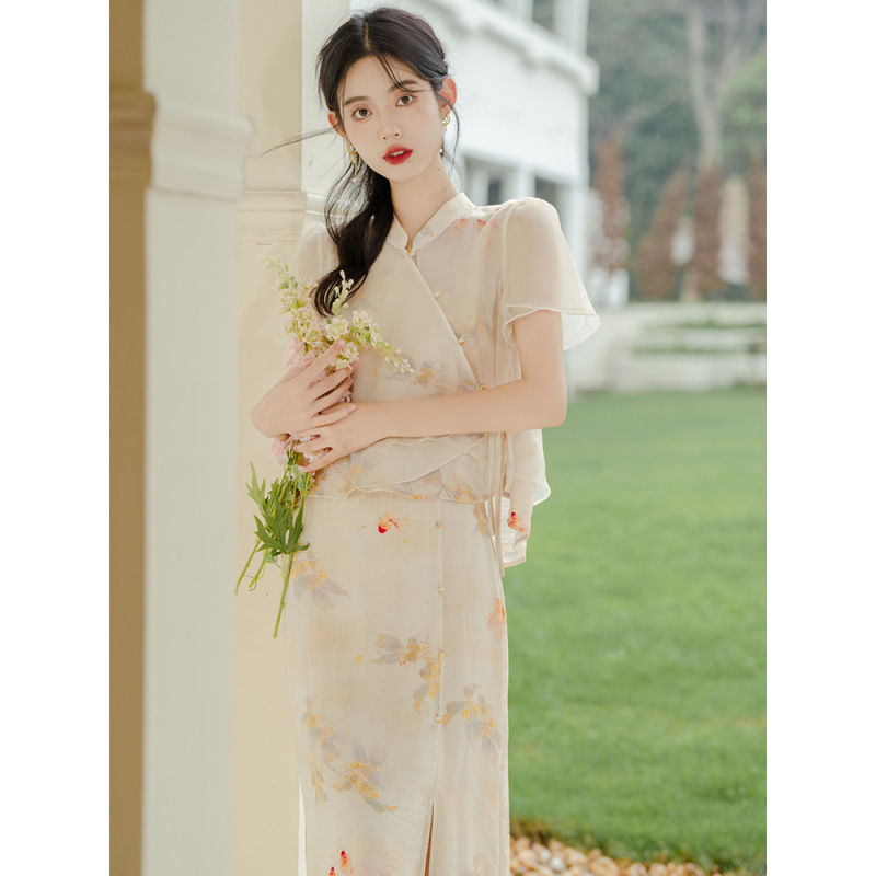 Modified Cheongsam Young Girl Retro Suit Hanfu New Chinese Style Buddhist Women's Clothing Chinese Style Zen Tea Suit Summer
