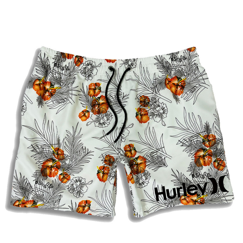 Hurley Palm Tree Print Men's Beach Shorts Quick-Dry Loose Sports Shorts Direct Supply from Cross-Border Factory