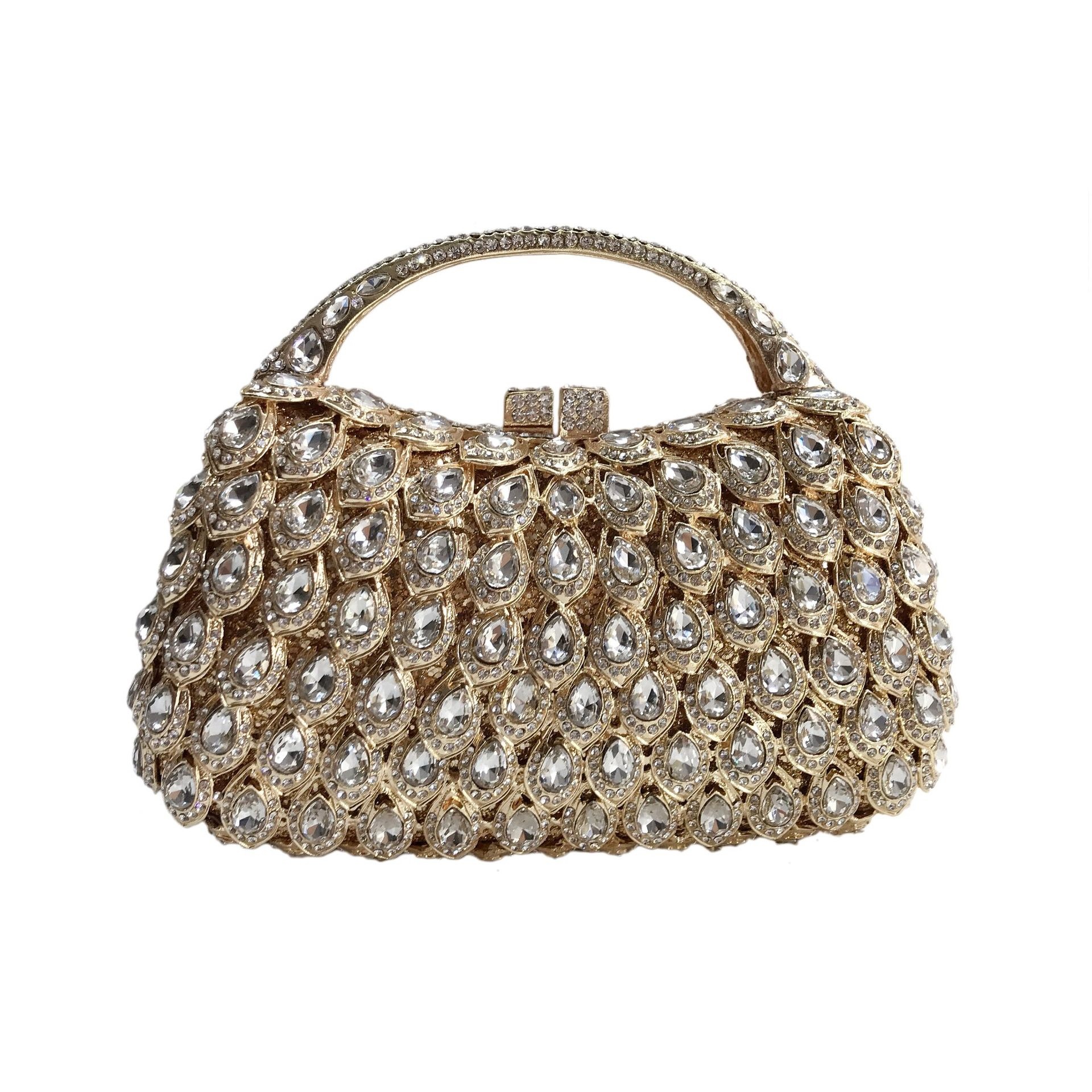 Fábrica de suministro transfronterizo venta directa de bolsas de diamantes de banquete europeas y estadounidenses bolsas de mano de diamantes de metal vacío caja dura bolsas de mujer