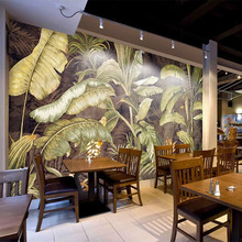 东南亚热带树林植物壁纸芭蕉叶油画餐厅壁画客厅酒店民宿背景墙纸