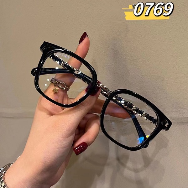 Lingguang Eyewear Small Fragrance-Style Acetate Frames 0769 3440 3392 3408 Plain Black Frame Same Style Non-Prescription Trendy Glasses
