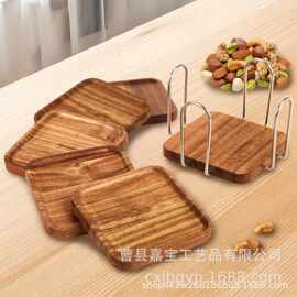 跨境铁艺木质杯垫置物架家用桌面茶杯隔热垫餐厅水果饮料实木托盘