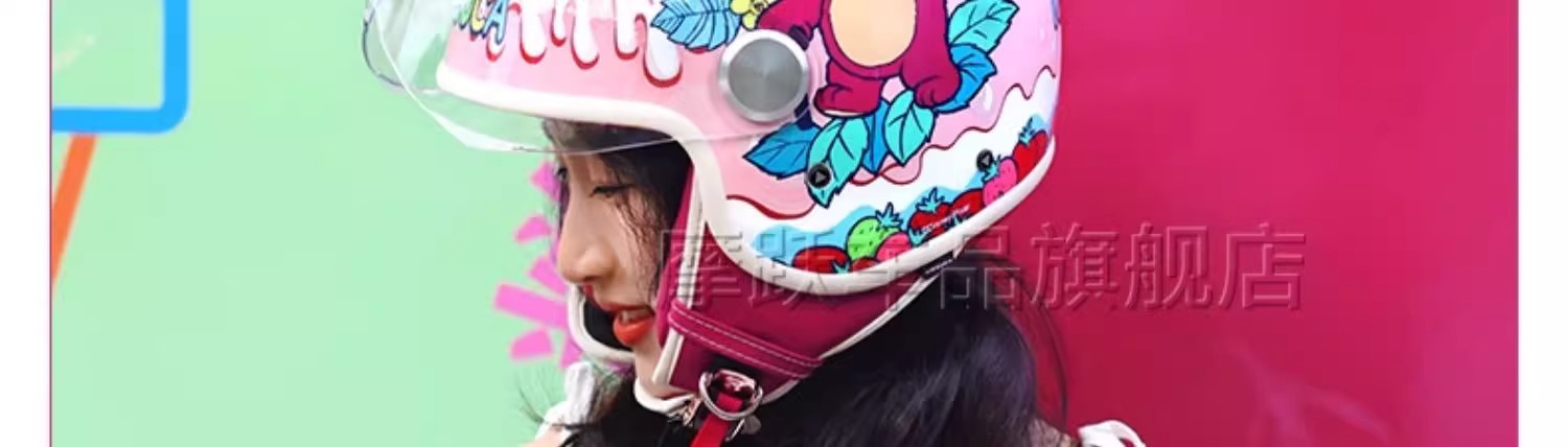 Maiska Strawberry Bear Half Helmet Cycling Electric Bicycle Summer 3/4 Motorcycle Helmet Female Marvel Joint