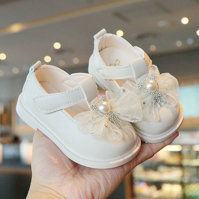 New One-Year-Old Baby Girl Princess Shoes, Autumn Stylish Infant Soft-Soled Walking Shoes, Toddler Korean-Style Leather Shoes, Size 2-3, Spring, Non-Slip