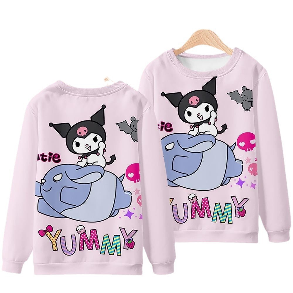 Kuromi hoodie, anime-themed long-sleeved T-shirt, sweet Japanese style outerwear.