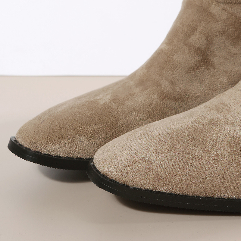 Women's Shoes Large Size Mid Length Women's Leather Boots Autumn And Winter New Flat Bottomed Pointed Toe Fashion_voghion.com