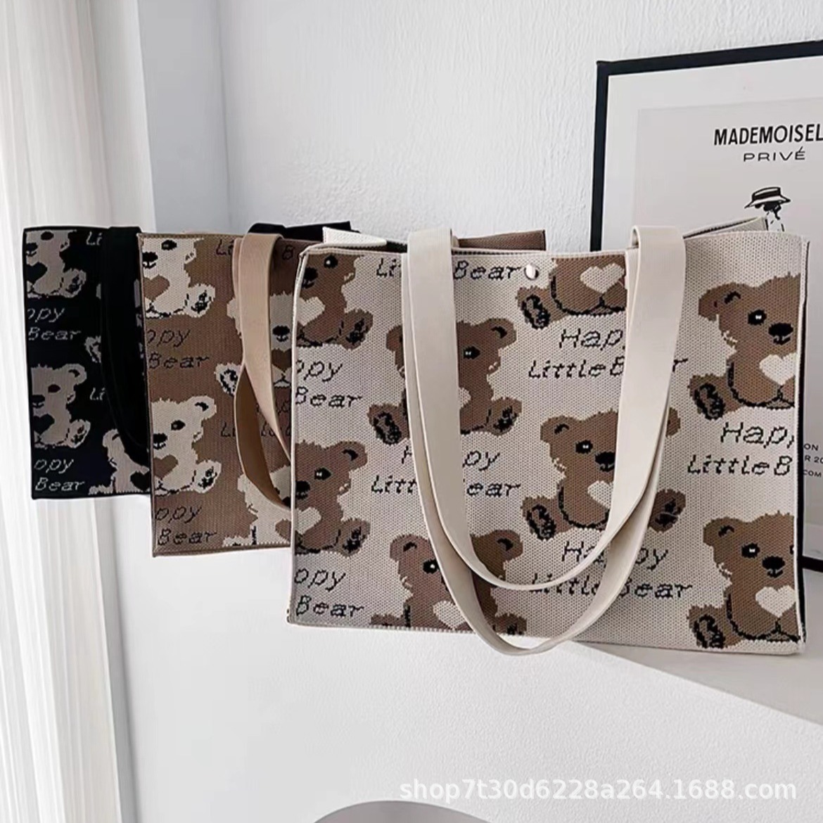 Cartoon adorable oso de gran capacidad bolso de hombro portátil de moda versátil bolso de punto de viaje bolso de mamá bolso especial