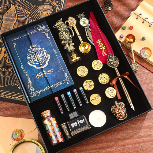 2024 New Fire Paint Seal Set Gift Box European British Feather Pen Children's Day Gift for Classmates