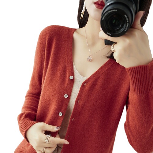 Spring and Summer V-neck Loose Fit Plus Size Women's Thin Version Versatile Long Sleeve Outerwear Knit Sweater Casual Set
