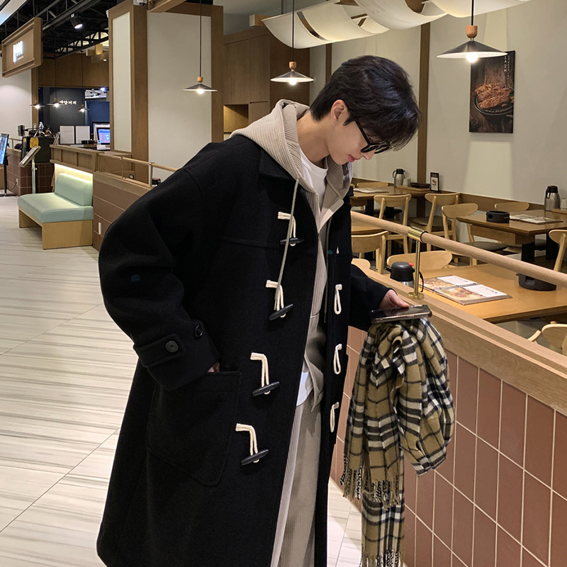 ASCLO invierno nuevo estilo coreano atmósfera abrigo de los hombres de alta calidad suelta MEDIADOS DE-longitud cuerno hebilla abrigo de lana