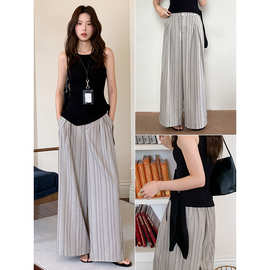 【法式腔调套装】歌铭绑带无袖背心+条纹阔腿休闲裤两件套装N379C