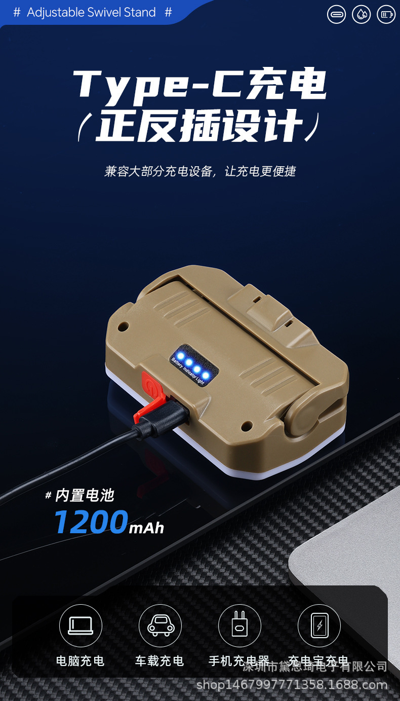 New Led High-Intensity Flashlight, Outdoor Maintenance Work Light, Portable Clip-On Cap Light, 360-Degree Rotating Multi-Functional Cob Light