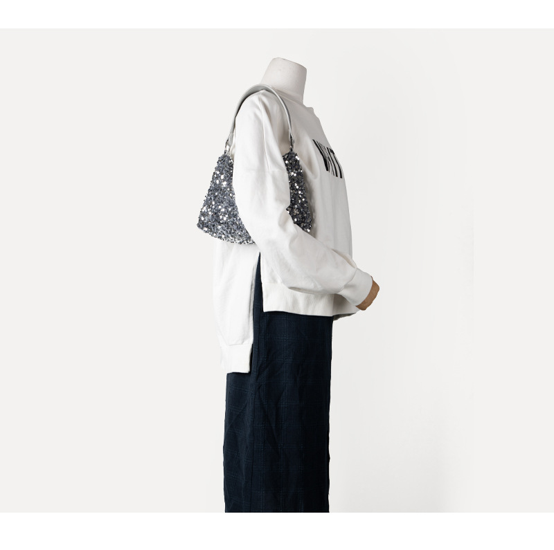 Women's Medium Polyester Solid Color Streetwear Sequins Zipper Underarm Bag display picture 6