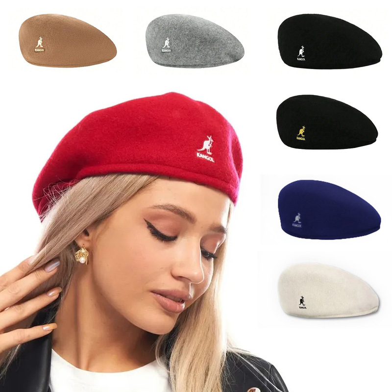 Japanese-Style Wool Kangaroo Cap Versatile Knitted Beret Ins-Style Mesh Forward Cap Fashionable Beret for Women