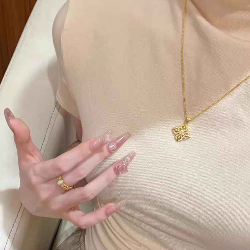 新中式十字金刚杵吊坠颈链女满钻镶嵌点钻项链新款锁骨链挂坠礼物|undefined