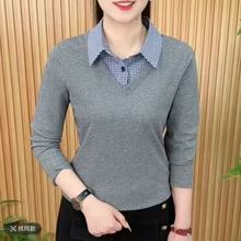 抖音女士长袖新款妈妈中年宽松小衫中年人