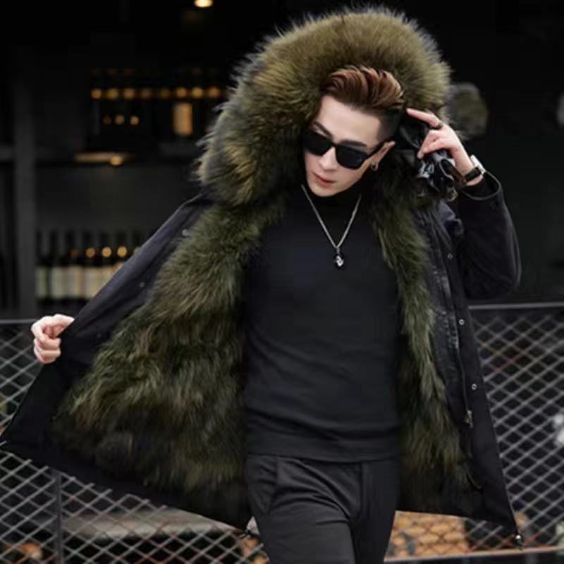 2020新款派克服男可拆卸貉子毛內膽中長款皮毛壹體皮草時尚外套冬