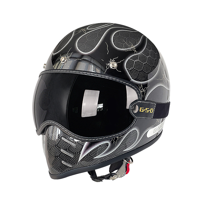 Helmet Electric Motorcycle, Motuoche Motosiklet kaskı (dəbilqə) - dragon-pattern-silver-flame-black-tea-lens-m55-56