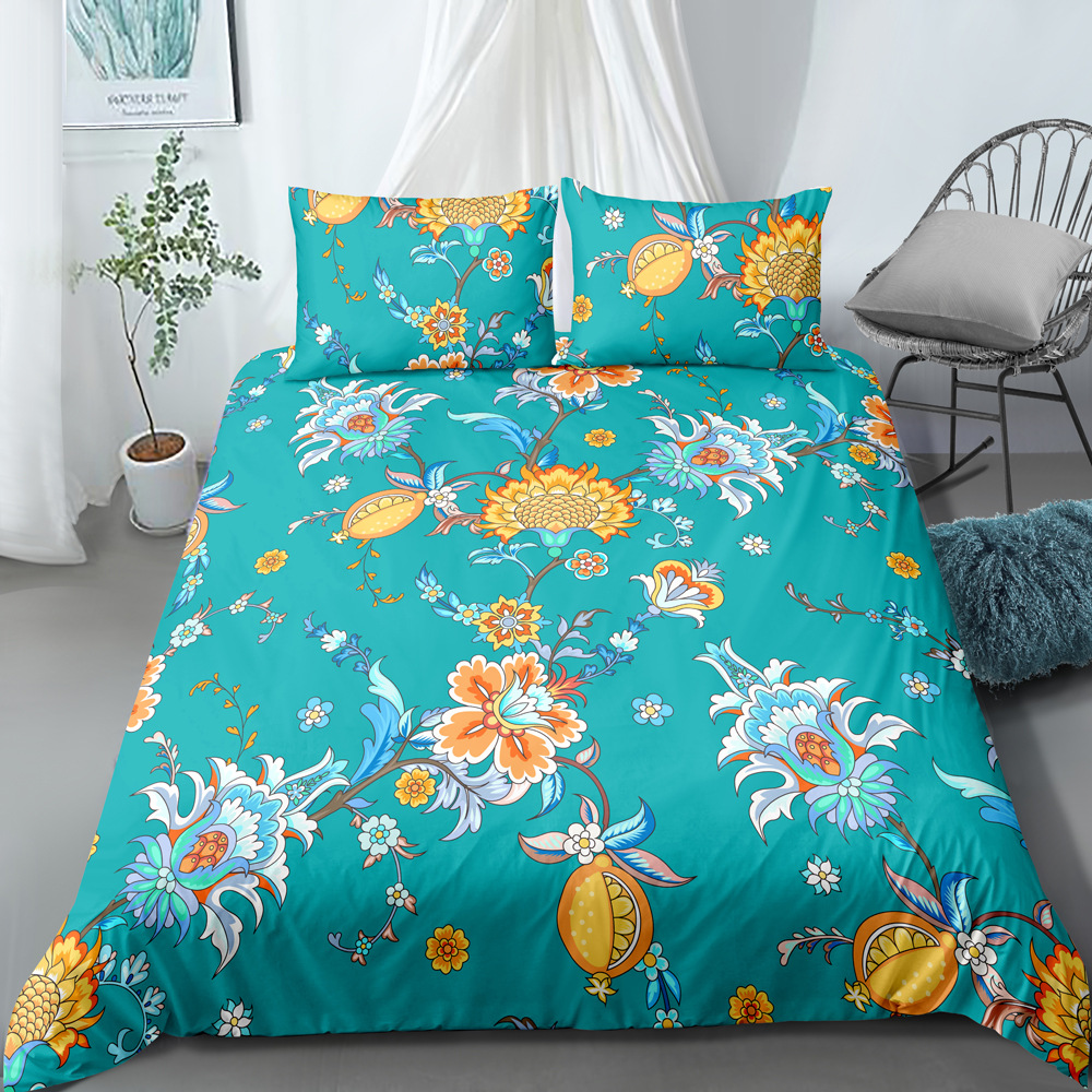 Parure de lit trois pièces de style ethnique imprimé numérique, housse de couette et taie d'oreiller, personnalisable, nouvelle collection_voghion.com