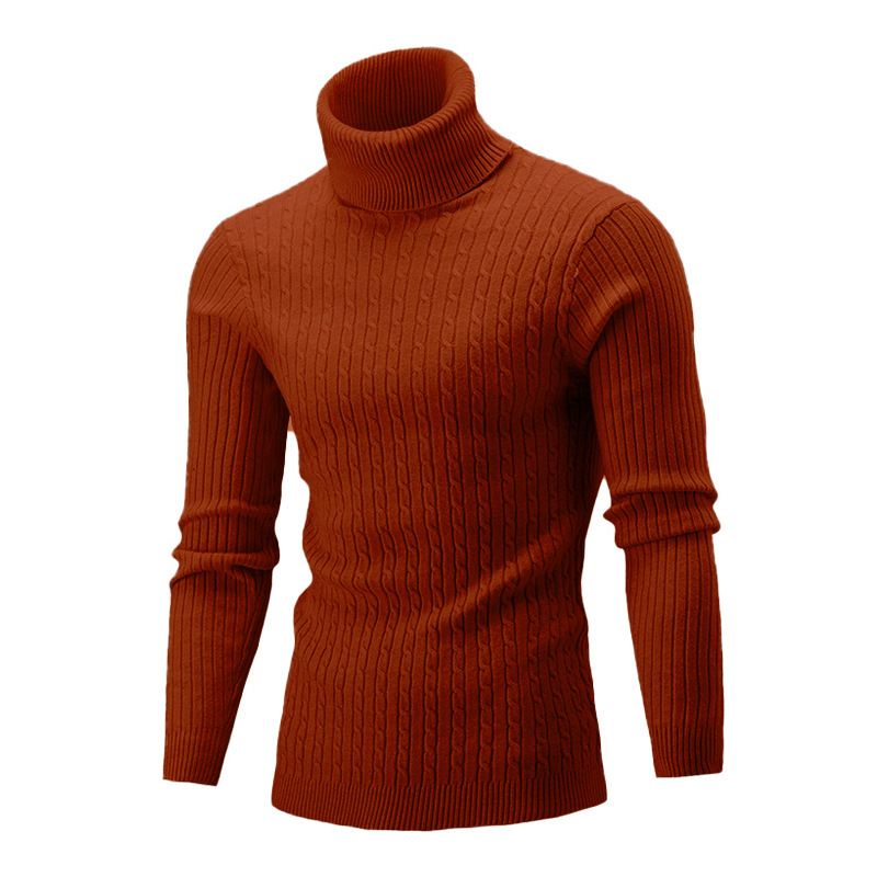 2022 invierno Comercio exterior turtleneck Twist manga larga casual de los hombres de cuello alto de punto de los hombres camisa de fondo de Europa y América Amazon